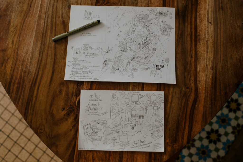 Un croquis de faire-part de mariage fait à la main