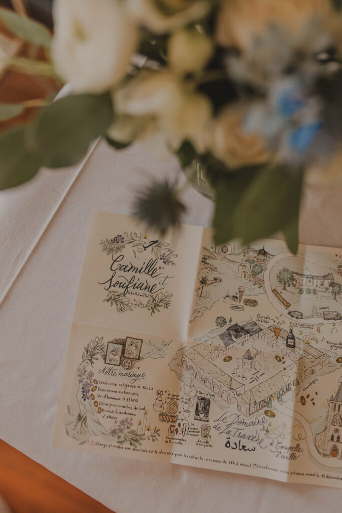 Faire-part beau et élégant qui raconte l'histoire des mariés