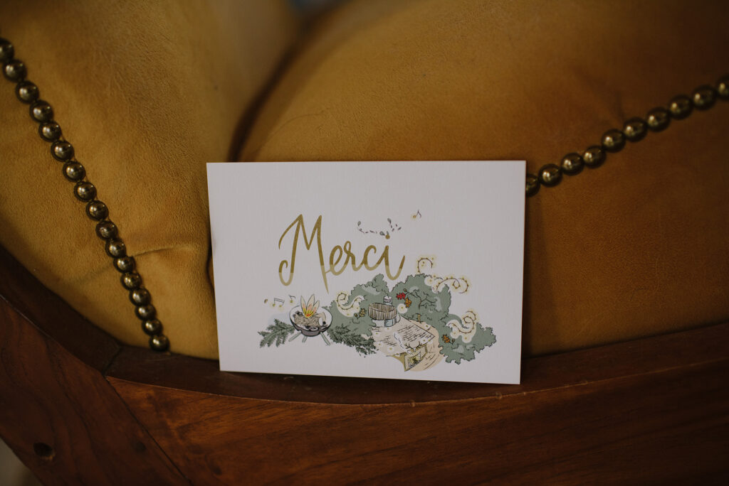 carte de remerciement pour un mariage qui a lieu dans une forêt